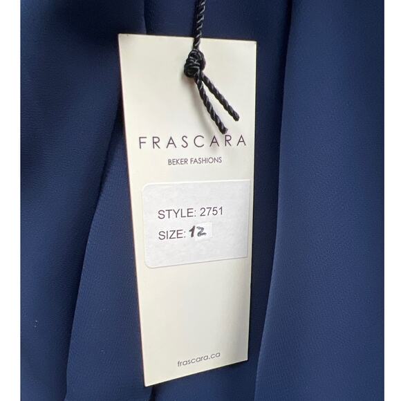 Frascara Elephant Trunk Tea Length Gown Wover Navy With Jacket Dress Size 12 NWT - Picture 9 of 11